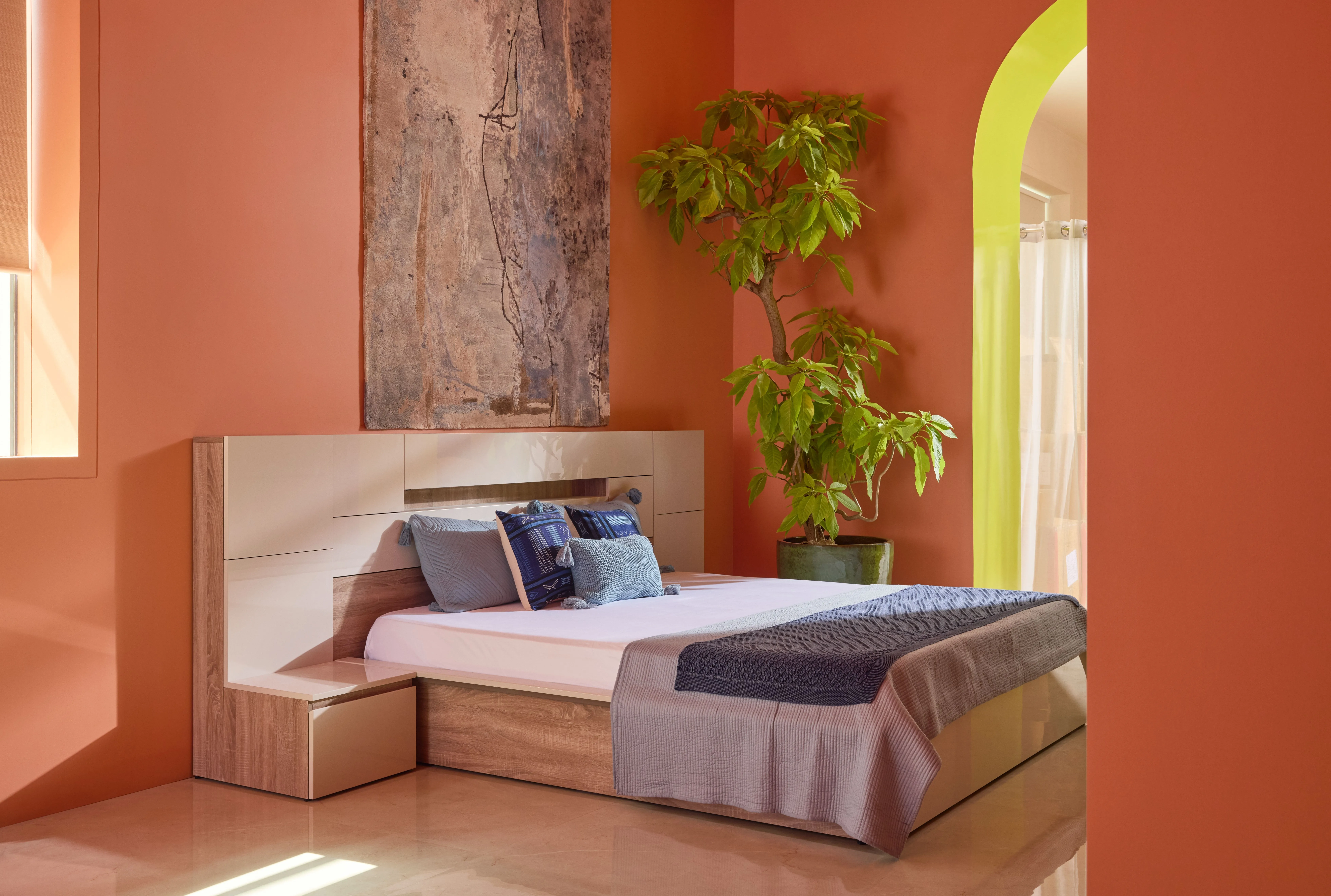 The Flow Section- Ray bed, Rugs from Jaipur Rugs