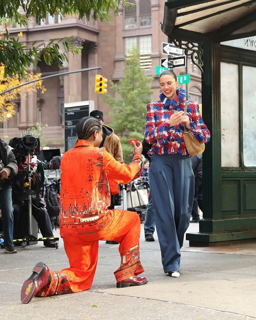 A$AP Rocky and Margaret Qualley were seen on the set of a Chanel commercial in Downtown, Manhatt