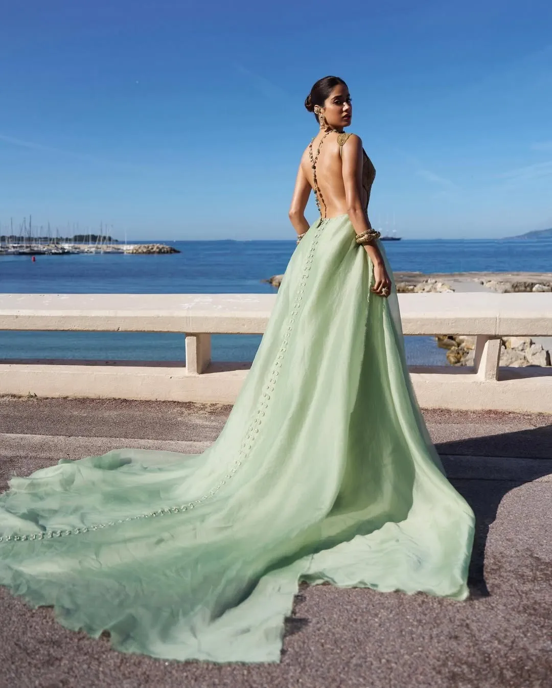 For the Official Premiere Screening of Homebound this morning in Cannes. @janhvikapoor wears cus