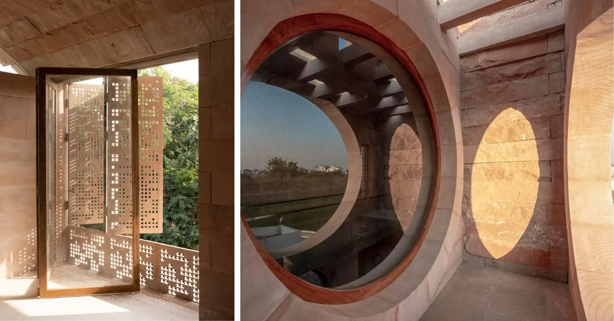 Inspired by Rajasthan’s vernacular architecture, the house is arranged around a narrow courtyard that extends into slits and fissures