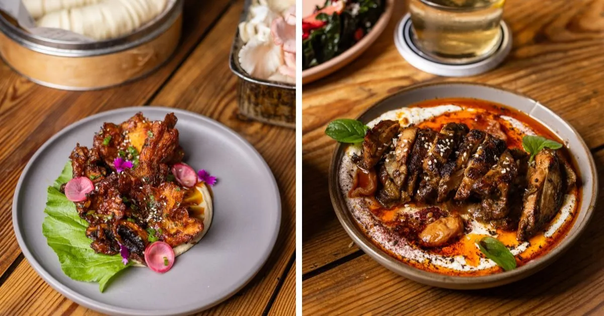 The mushroom shapta with sea buck thorn oil (L) and apricot chicken with wild apricots foraged in Ladakh (R) are bestsellers on the menu