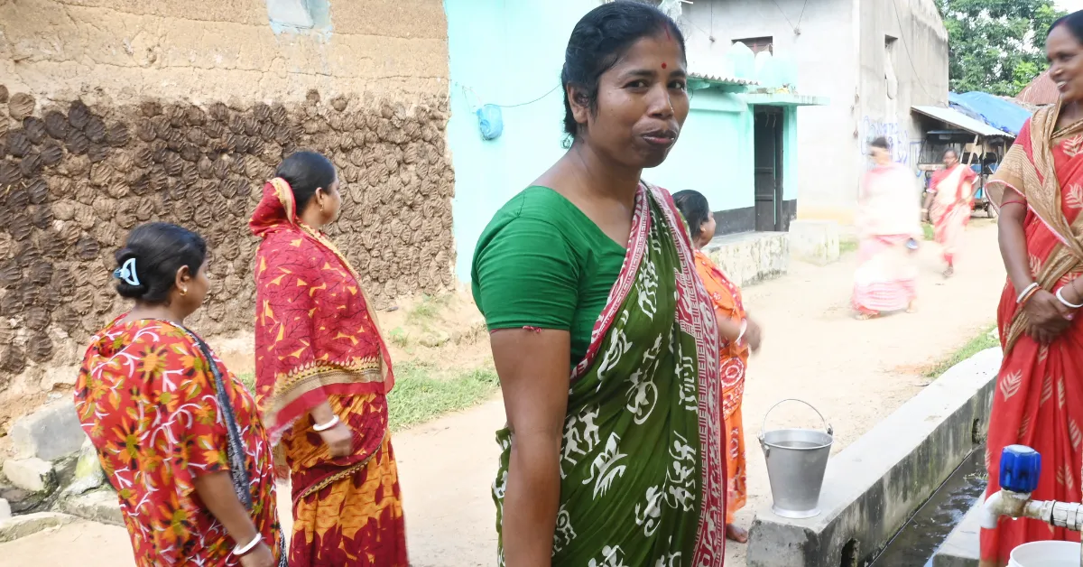 Rekha Saha, a resident of Raspur, lives beside the new ultrafiltration plant and helps manage its daily water supply.