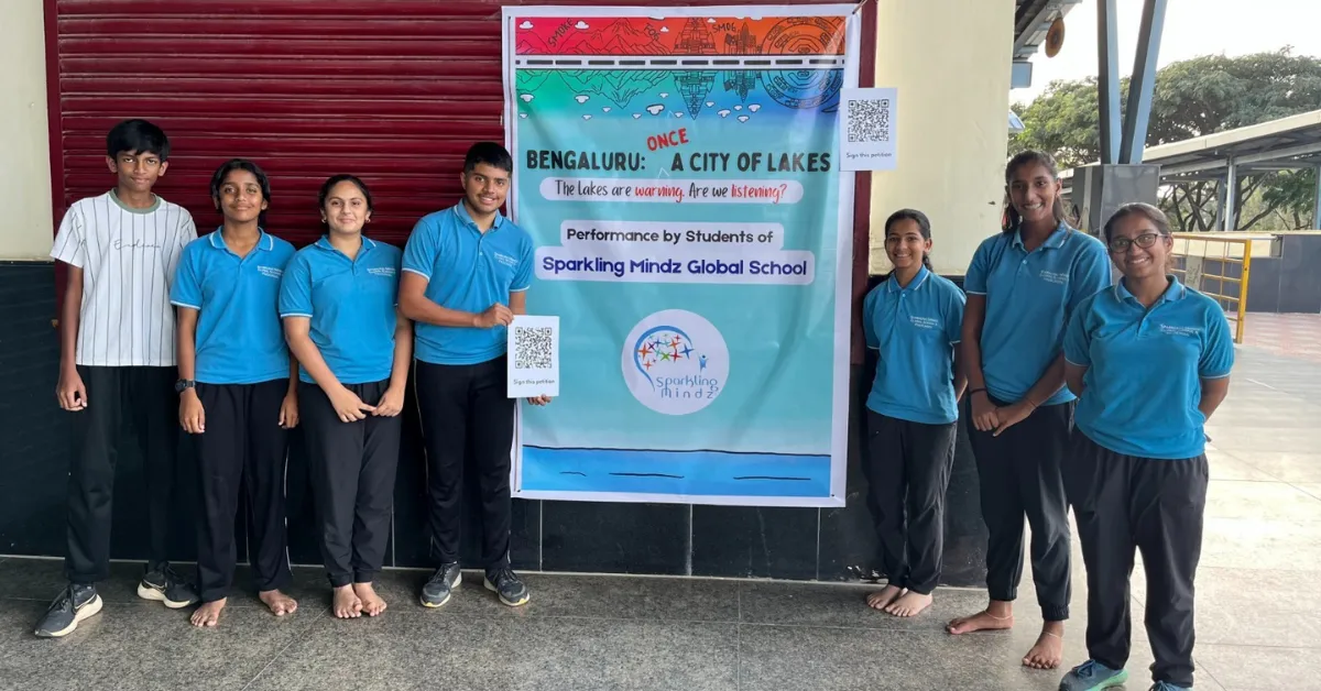 Students from Sparkling Mindz Global raised support for a petition on rejuvenating Bengaluru’s lakes.