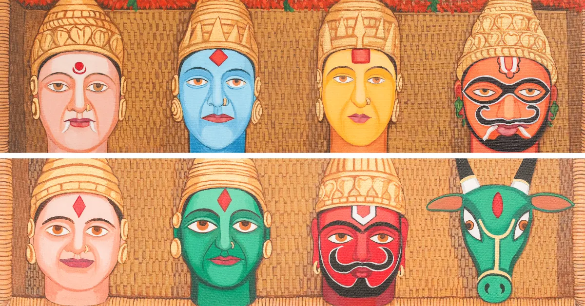 Pethechi Zatra installation at the Museum of Goa, depicting the annual reunion of the twin Peth masks. (Artwork by Kausalya Gadekar)
