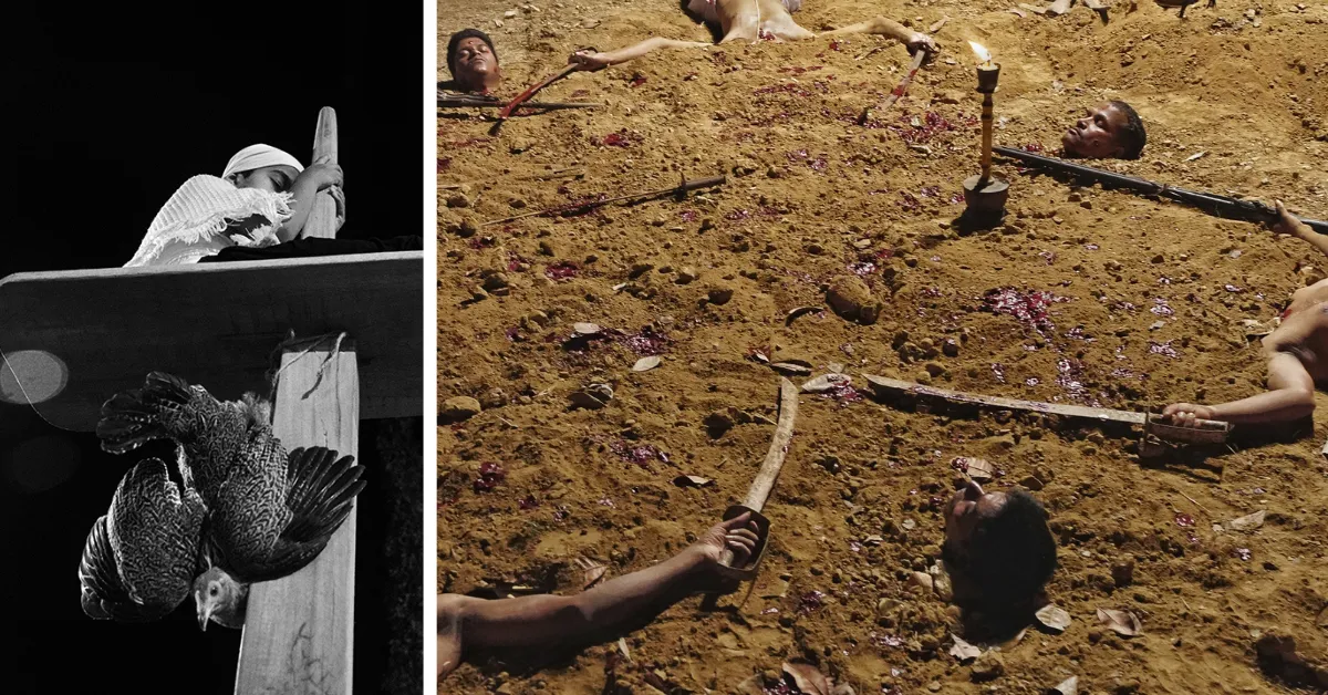 Chorotsav at the Museum of Goa, featuring photographs that document the village’s act of collective remembrance. (Photographs: Salonee Jain (L), Deepbrata Dutta (R))