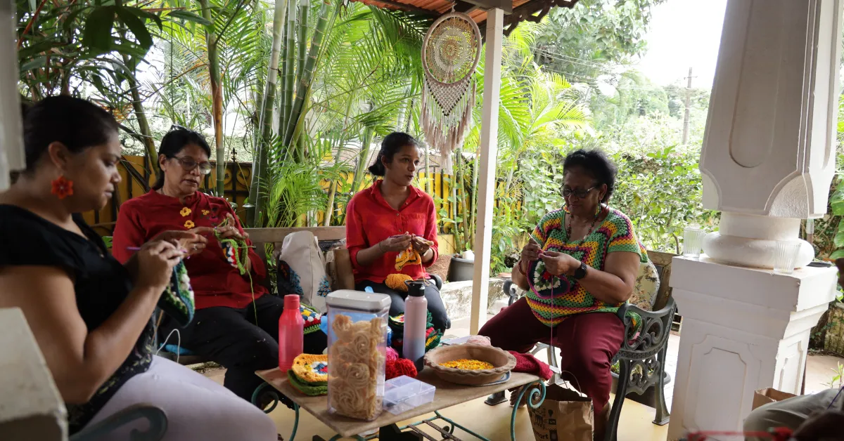 The crochet work was done in homes over weeks before being assembled.