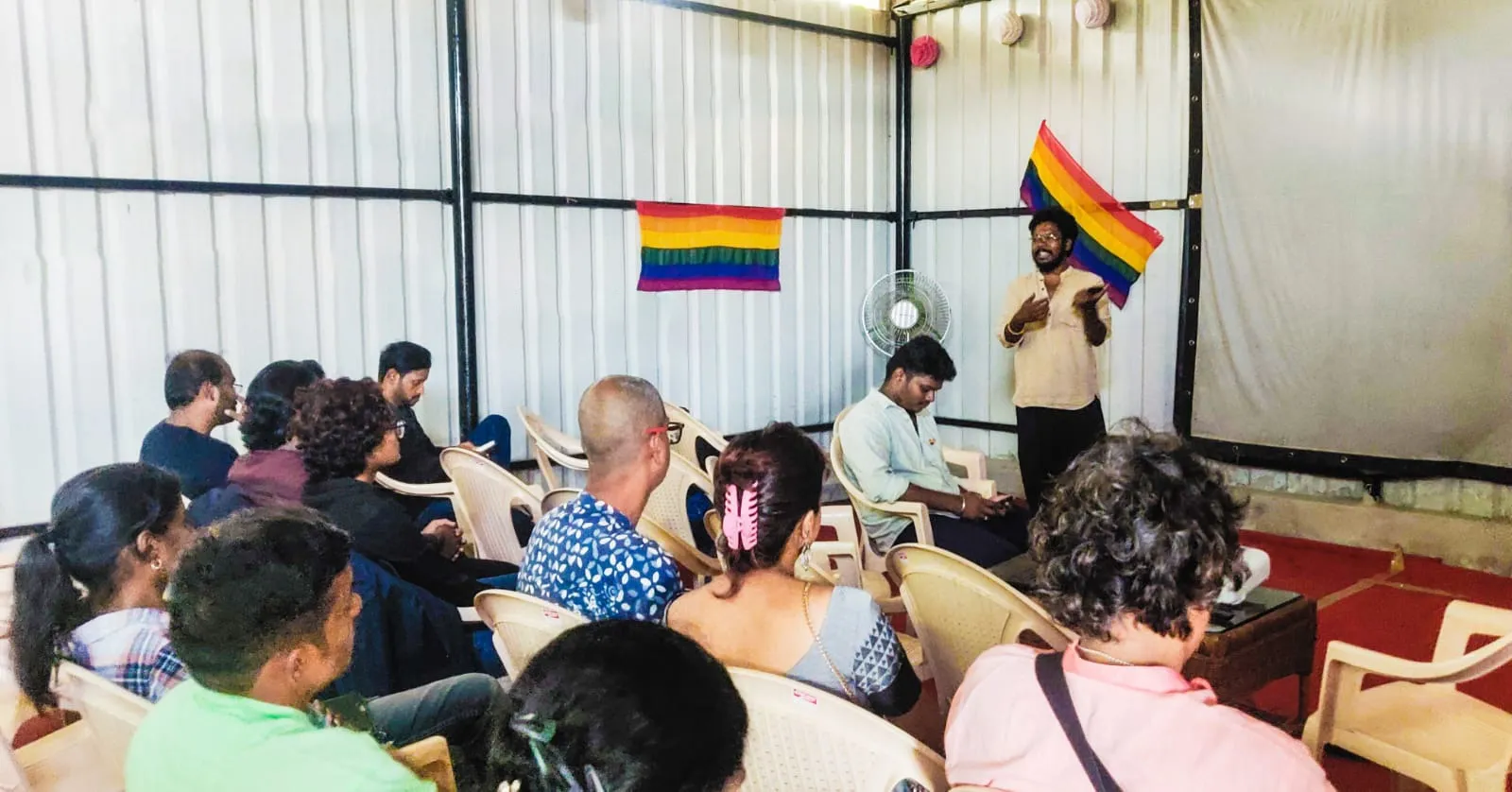 A meeting of The Kovai Rainbow Coalition in Coimbatore which shows the growing popularity of queer community in small towns India which goes beyond queer pride India to provide queer safe spaces India