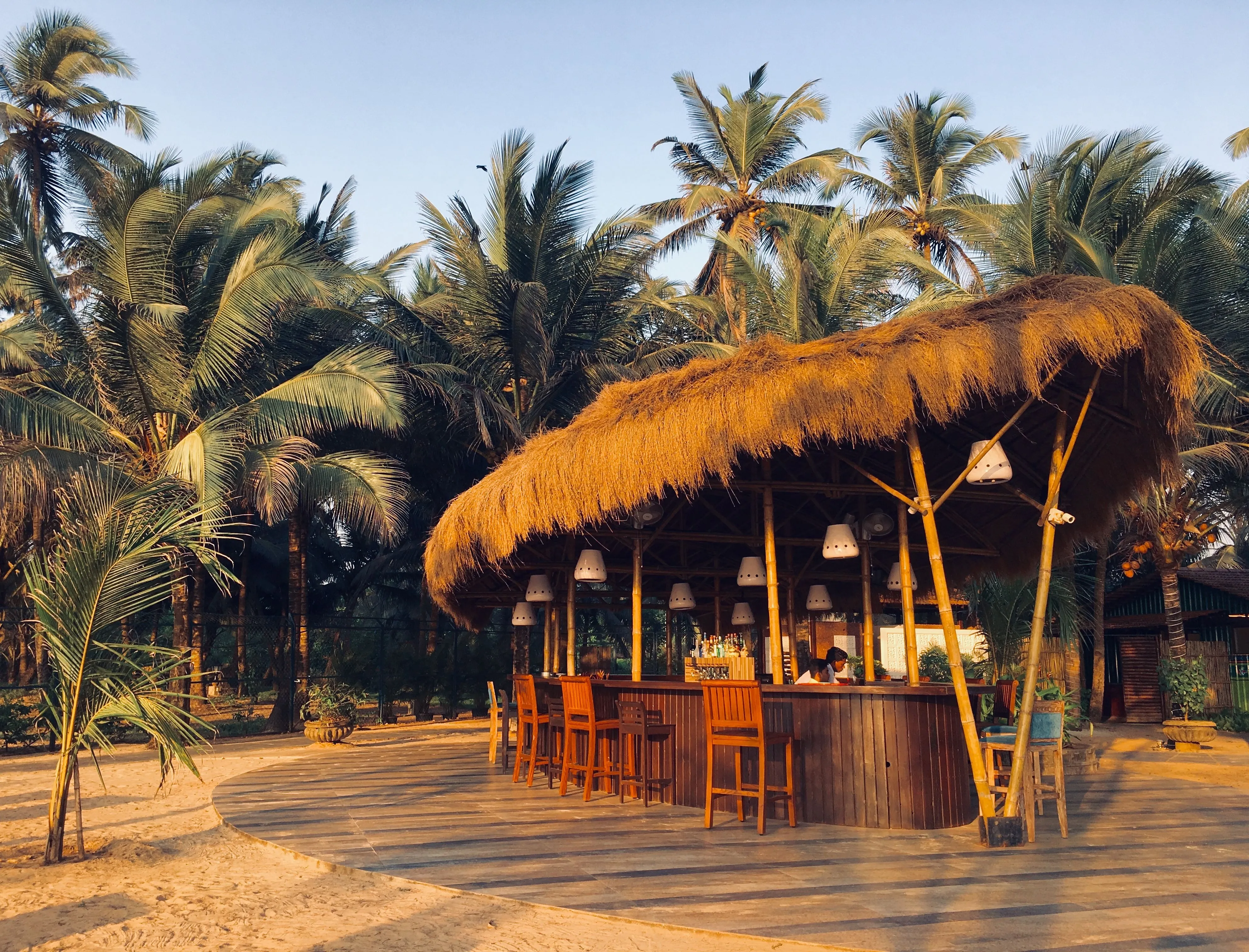 A bar in Goa's Beleza by the Beach made using sustainable wood and bamboos to depict how sustainable hotels India and boutique hotels India are coming together to give luxury eco hotels and resorts in India