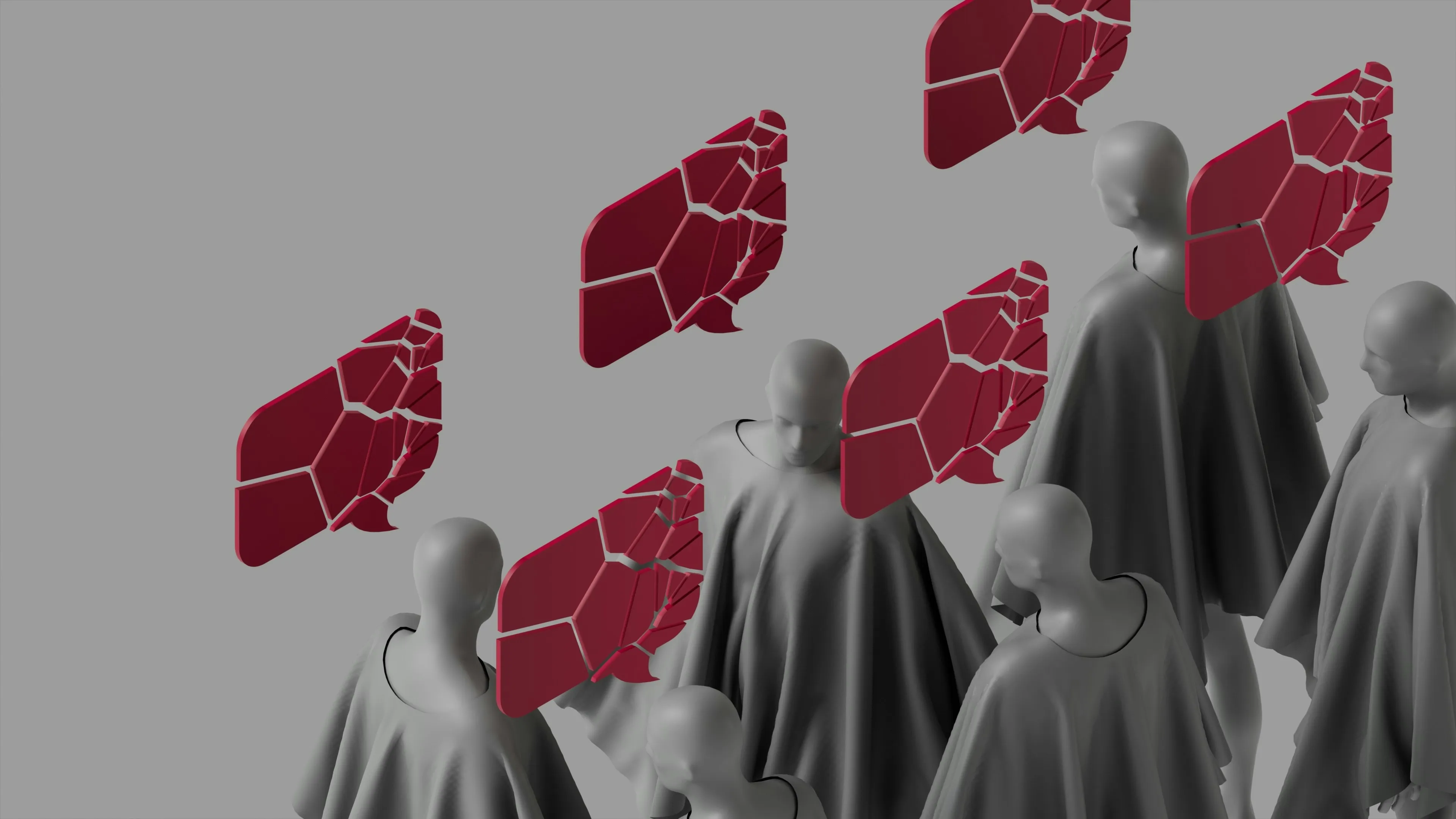 A picture of mannequins and red colour to depict rage baiting in the Indian attention economy which uses anger as a marketing tool