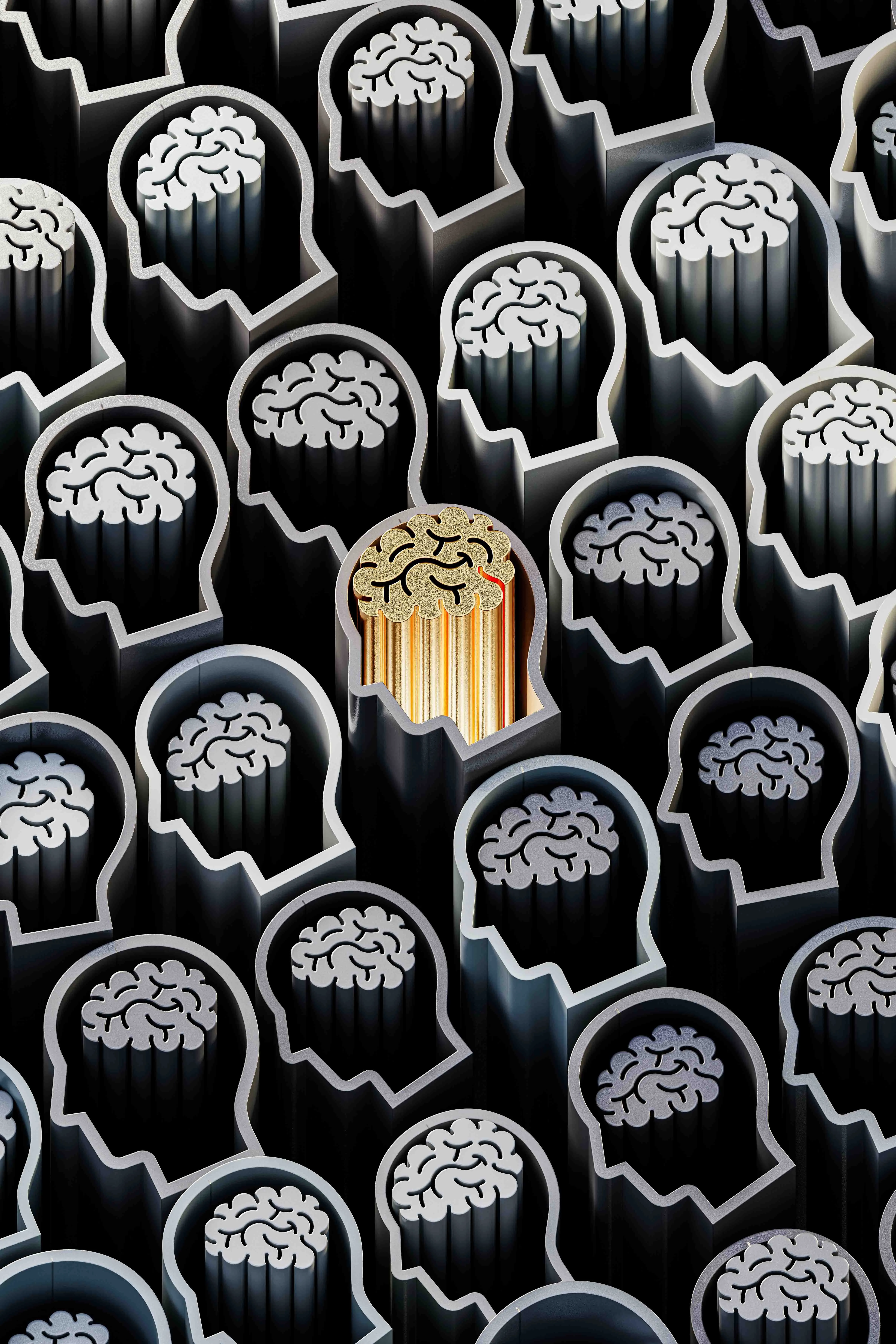 A graphical image of several brains of people with Type-A personality