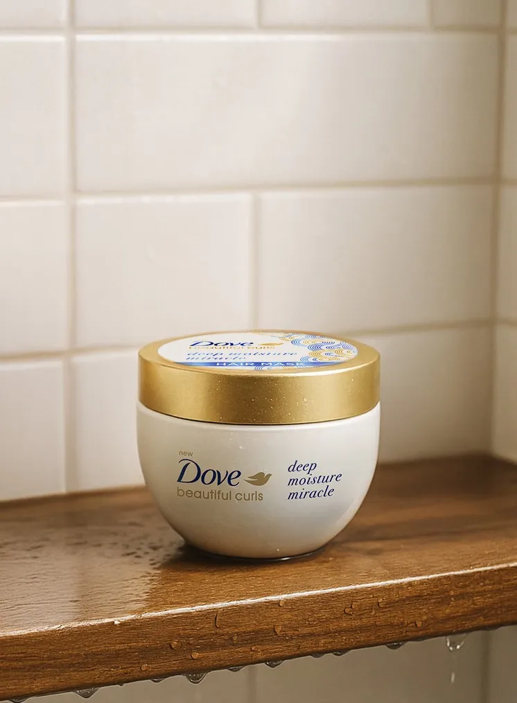 A jar of hair mask for curly hair from Dove