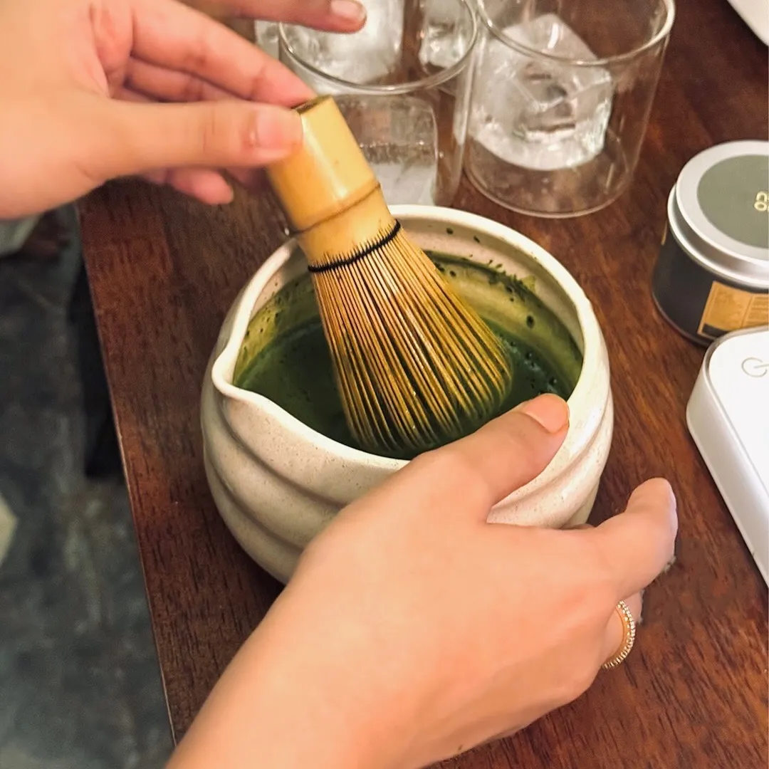 Noon matcha getting whisked for matcha latte