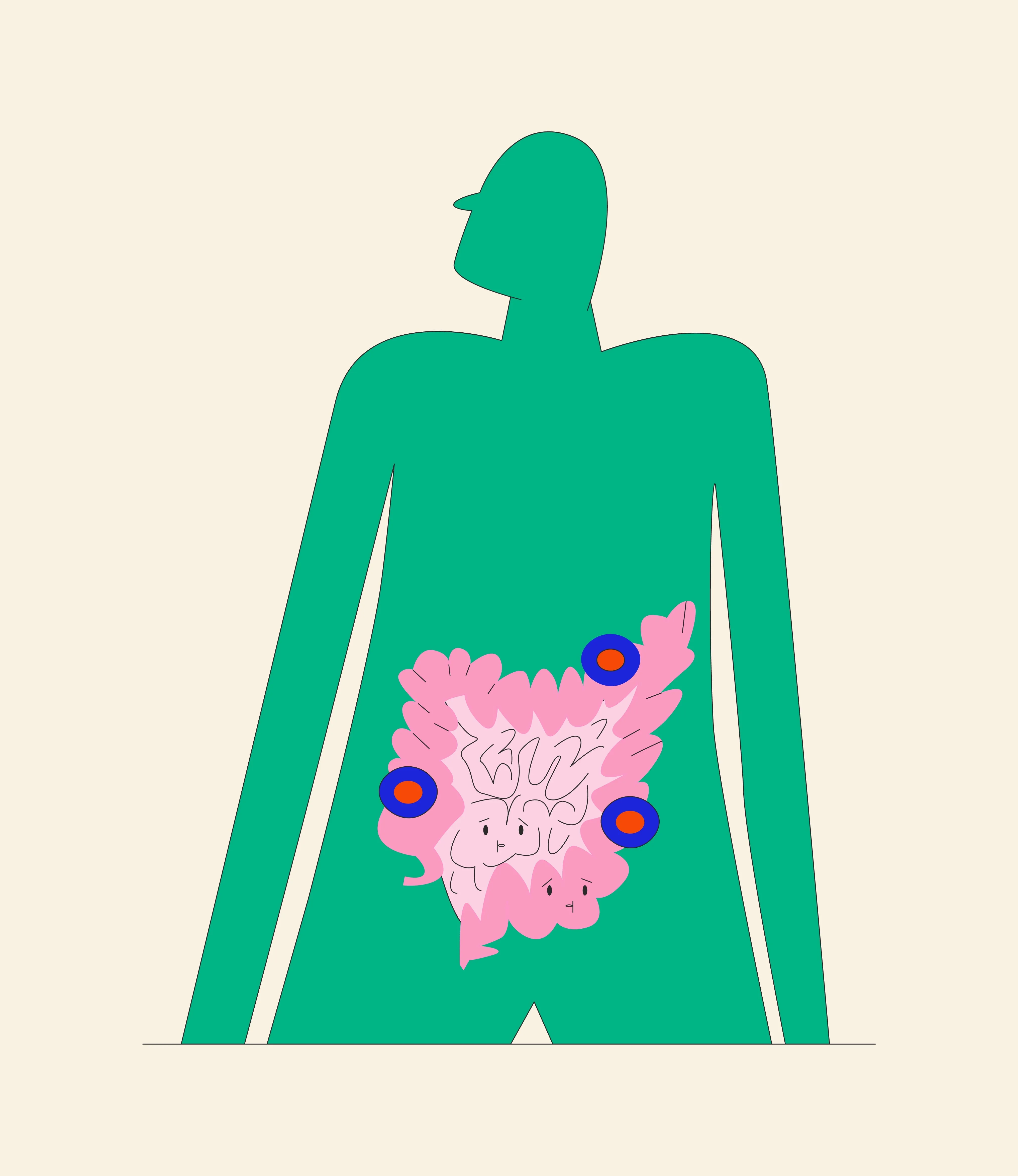 A green-coloured human's illustration of gut health and Sex Life