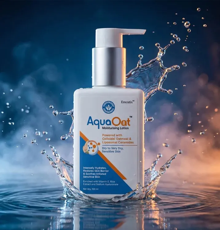 A bottle of Aqua Oat Moisturizing Lotion, a lightweight yet rich fromula, ideal for daily hydration