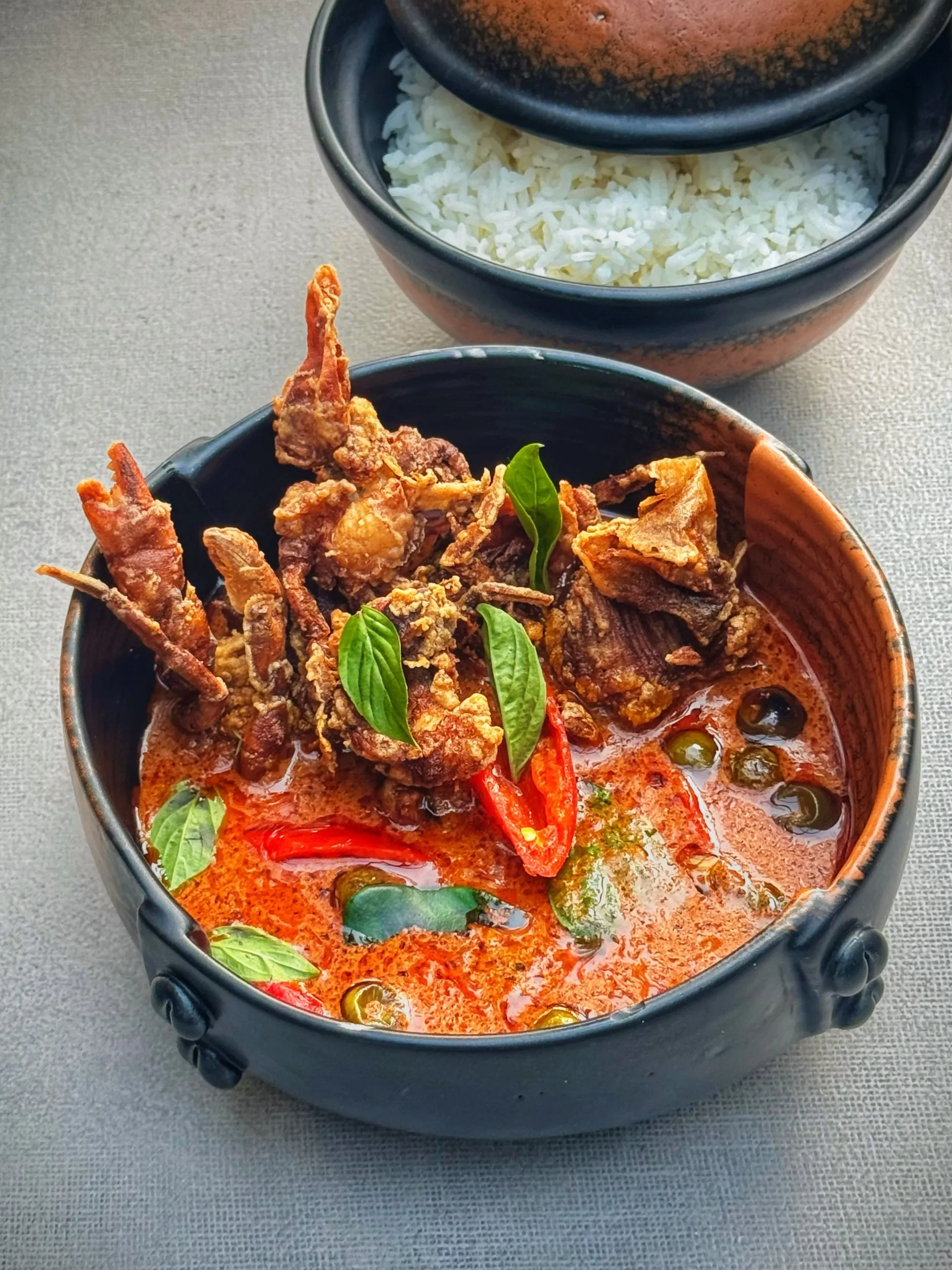 Red Curry, Soft-Shell Crab, Ginger, Lime Leaves