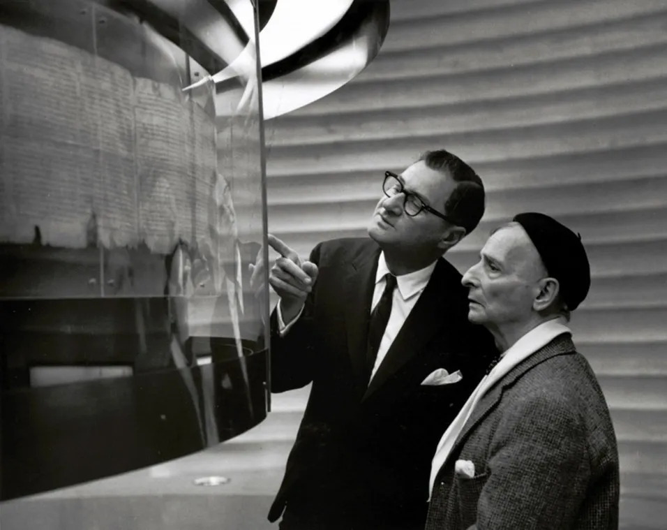 Armand Bartos (left) and Frederic Kiesler in the Shrine of the Book