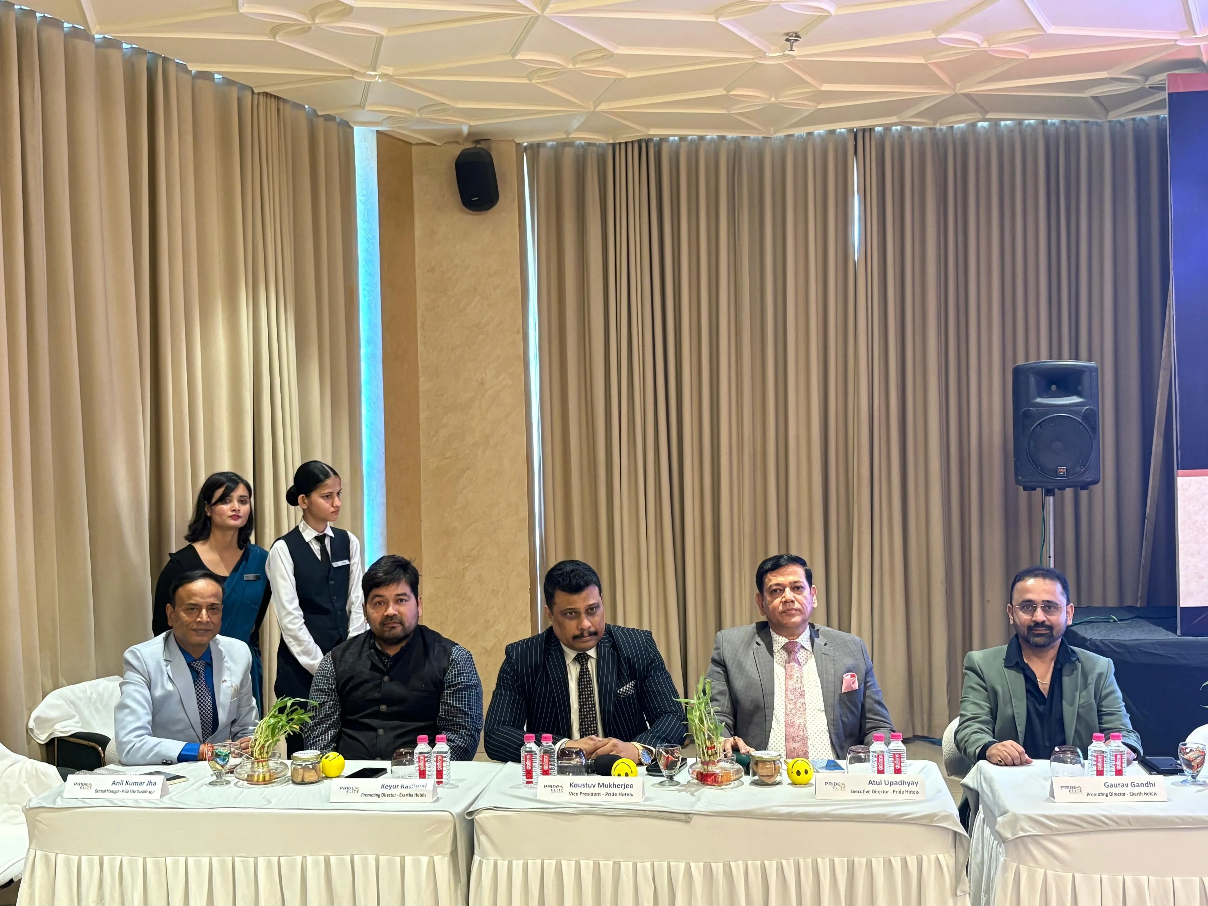 L_R_ Anil Kumar Jha-GM,Pride Elite Gandhinagar,Keyur Kasliwal-Promoting Director Ekartha Hotels, Koustuv Mukherjee-VP,Pride Hotels,Atul Upadhyay-ED,Pride Hotel,Gaurav Gandhi-Promoting Director Ekartha Hotels