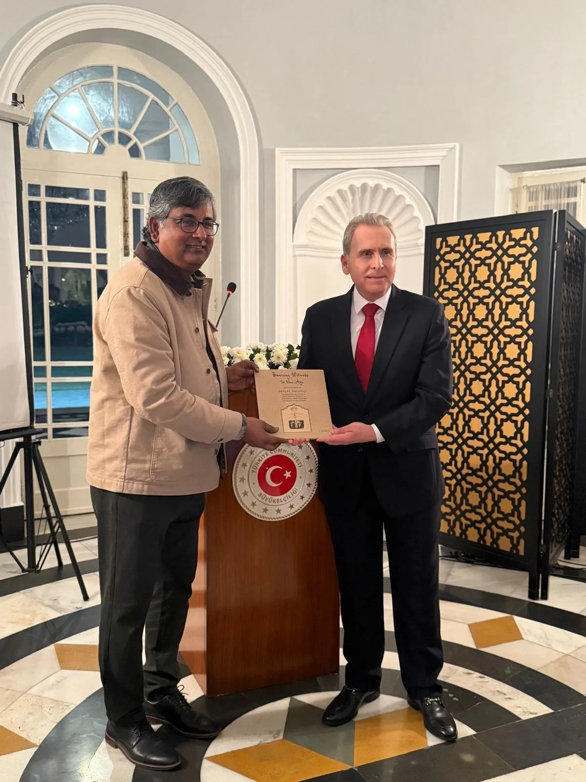(L-R) Biswadip Chakraborty, Founder and Director, Antonym Collection and Antonym Council of Global Art and Literature (ACGAL) - Turkish Ambassador to India, H.E. Mr. Ali Murat Ersoy
