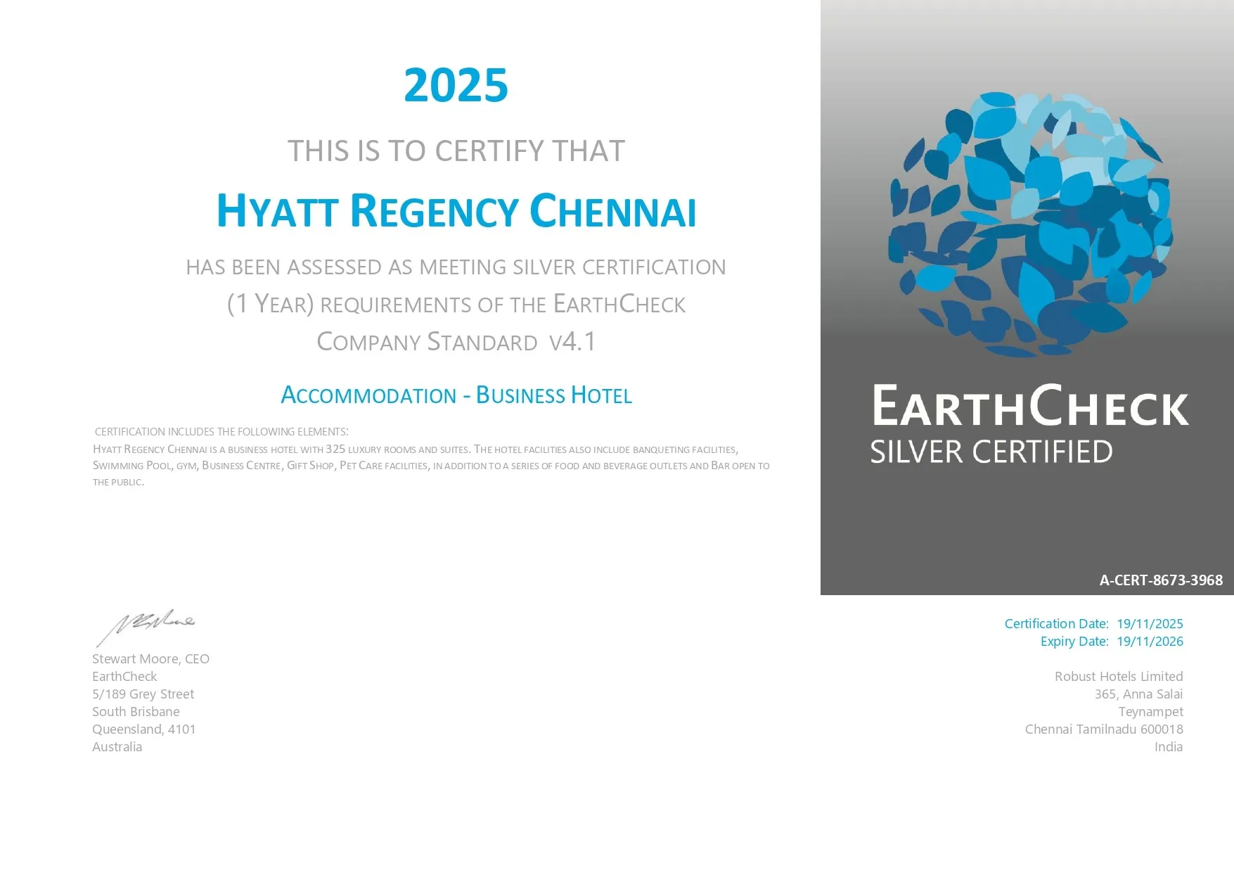 Hyatt Regency Chennai Leads the Way as India’s First Hyatt Hotel with EarthCheck Certified Silver Status (2)