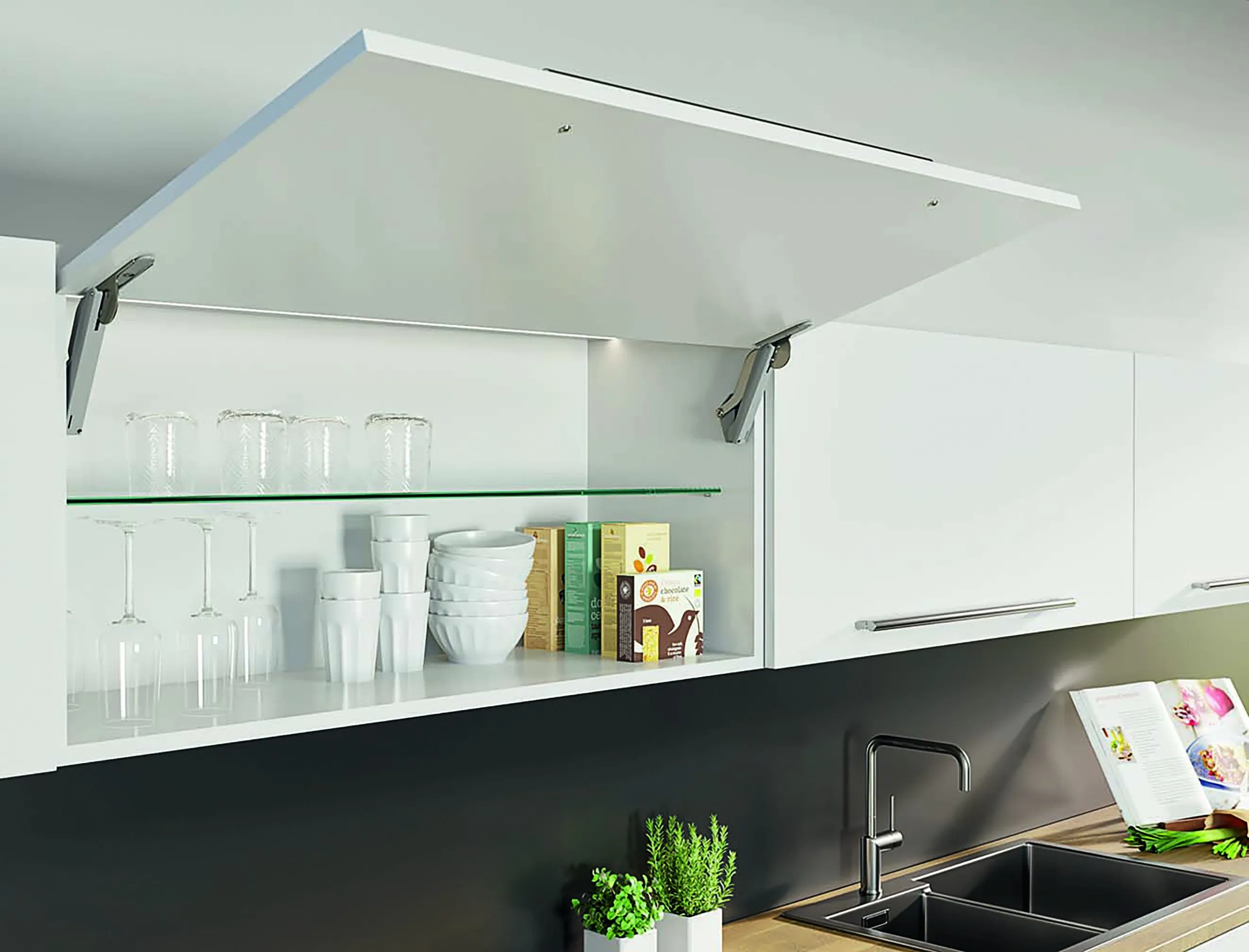 Hafele's Free Space Cabinet Lift-Up System