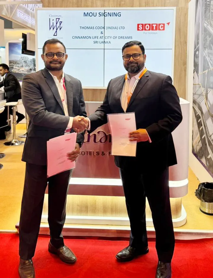 (R to L) Mr. SD Nandakumar - SOTC Travel at the signing of MoU with Mr. Hishan Singhawansa - CEO, Cinnamon Hotels & Resorts