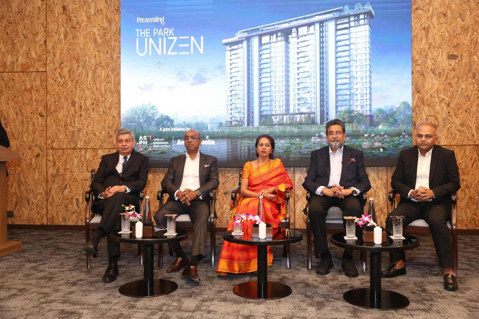 (L-R)Vijay Dewan MD Apeejay Surendra Park Hotels Karan Paul Chairman Apeejay Surendra Group Priya Paul Chairperson Apeejay Surendra Park Hotels Harshavardhan Neotia Chairman