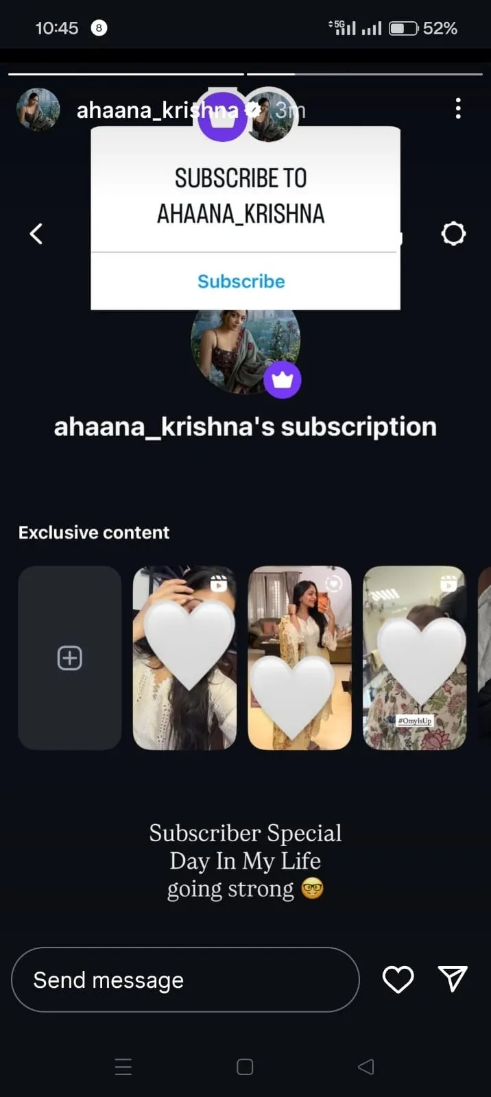 Ahaana Krishna Instagram Subcribtion 1