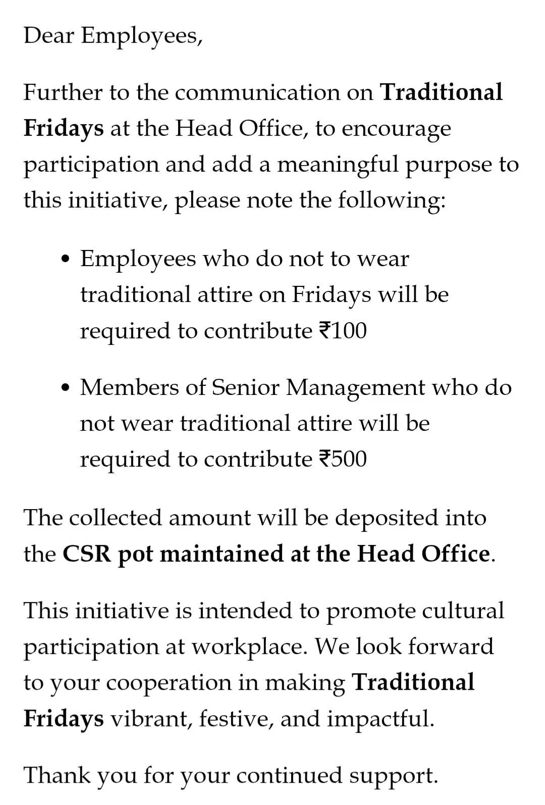 hr email traditional attire