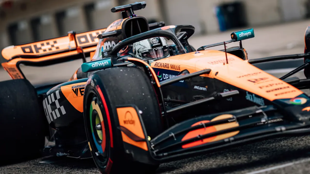 Brad Pitt Drives 2023 McLaren F1 Car at Circuit of The Americas
