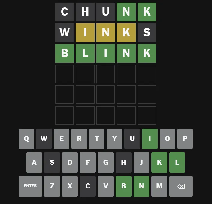 Todays Wordle word is BLINK