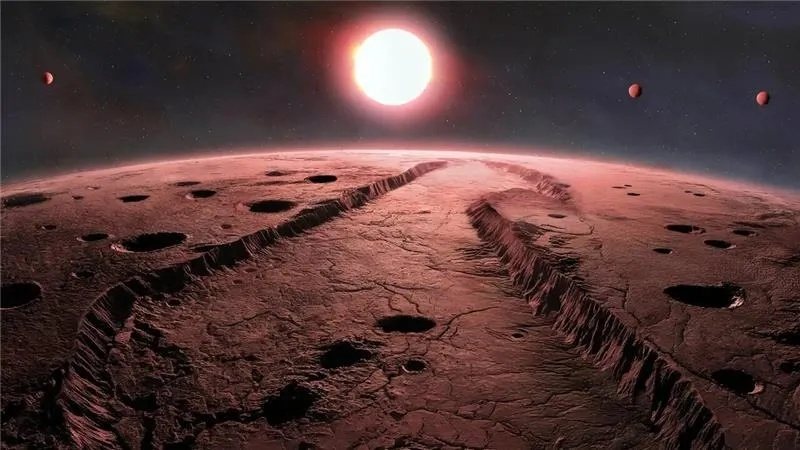 An illustration of a planet orbiting Barnard's star,
