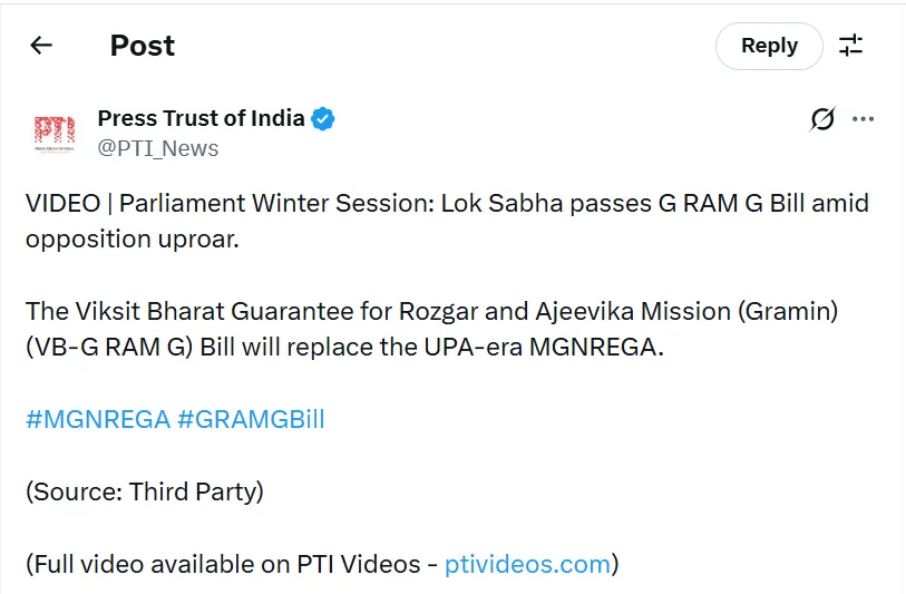 Uproar in Lok Sabha Over Renaming of MGNREGA Scheme