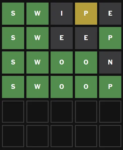 The Wordle Answer for today is SWOOP