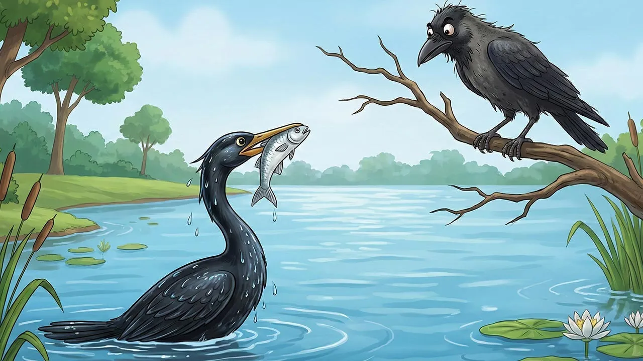 akl-bina-nakal-crow-fish-moral-story-hindi3