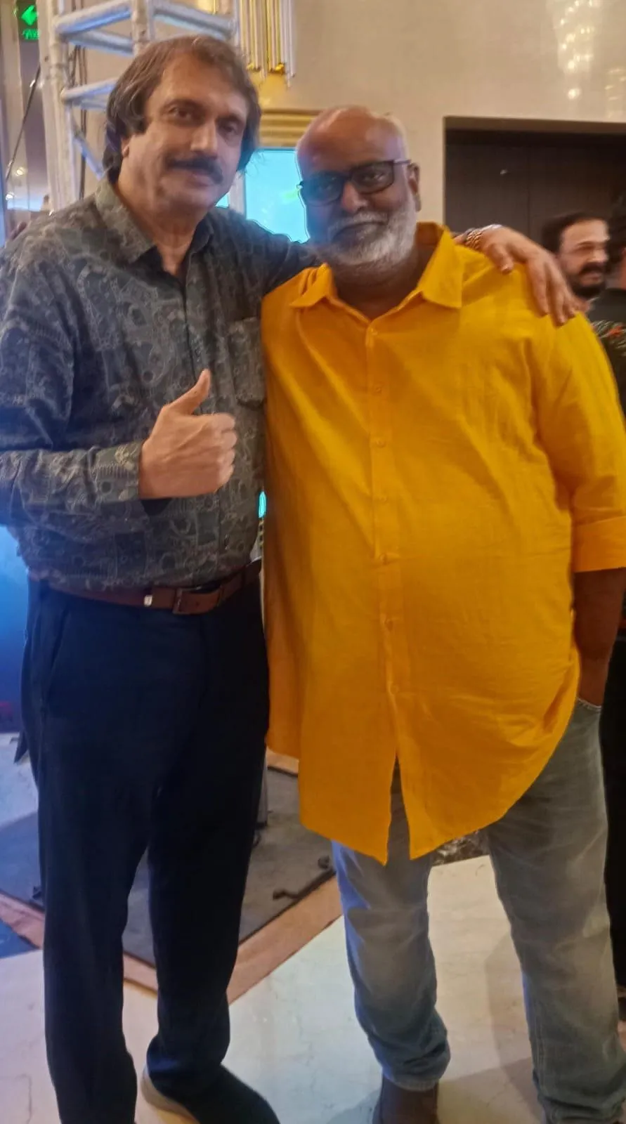 Oscar award winner M M Keeravani with sr journalist Chaitanya Padukone