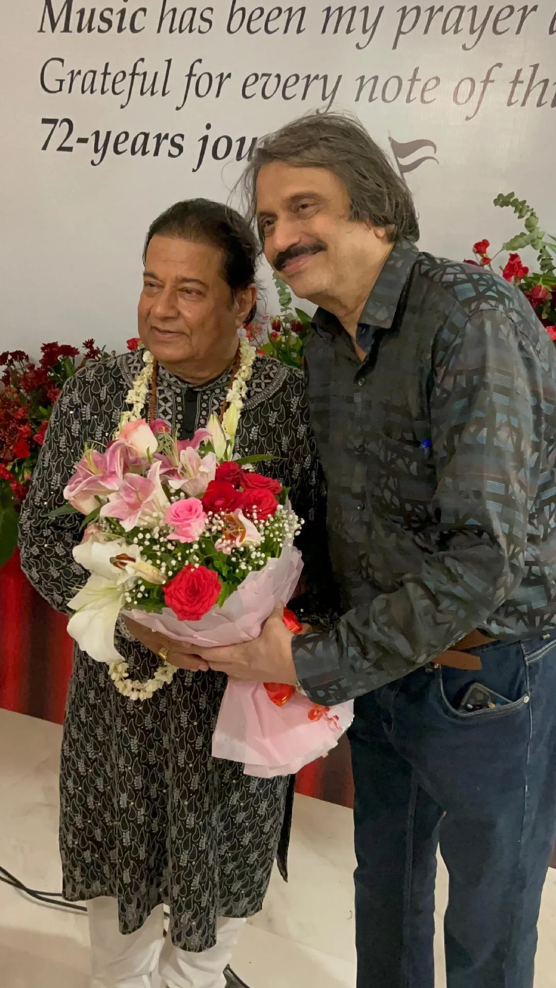 Bouquet for Bday Boy Anup Jalota from sr journalist Chaitanya Padukone