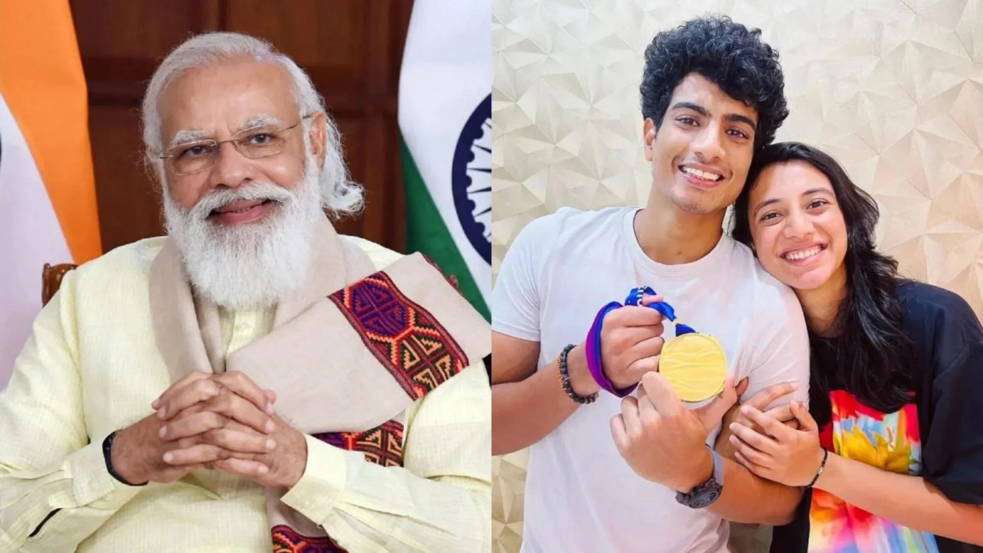pm modi, Smriti Mandhana and Palash Muchhal