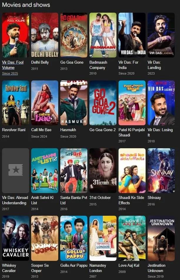 vir das movies and tv shows