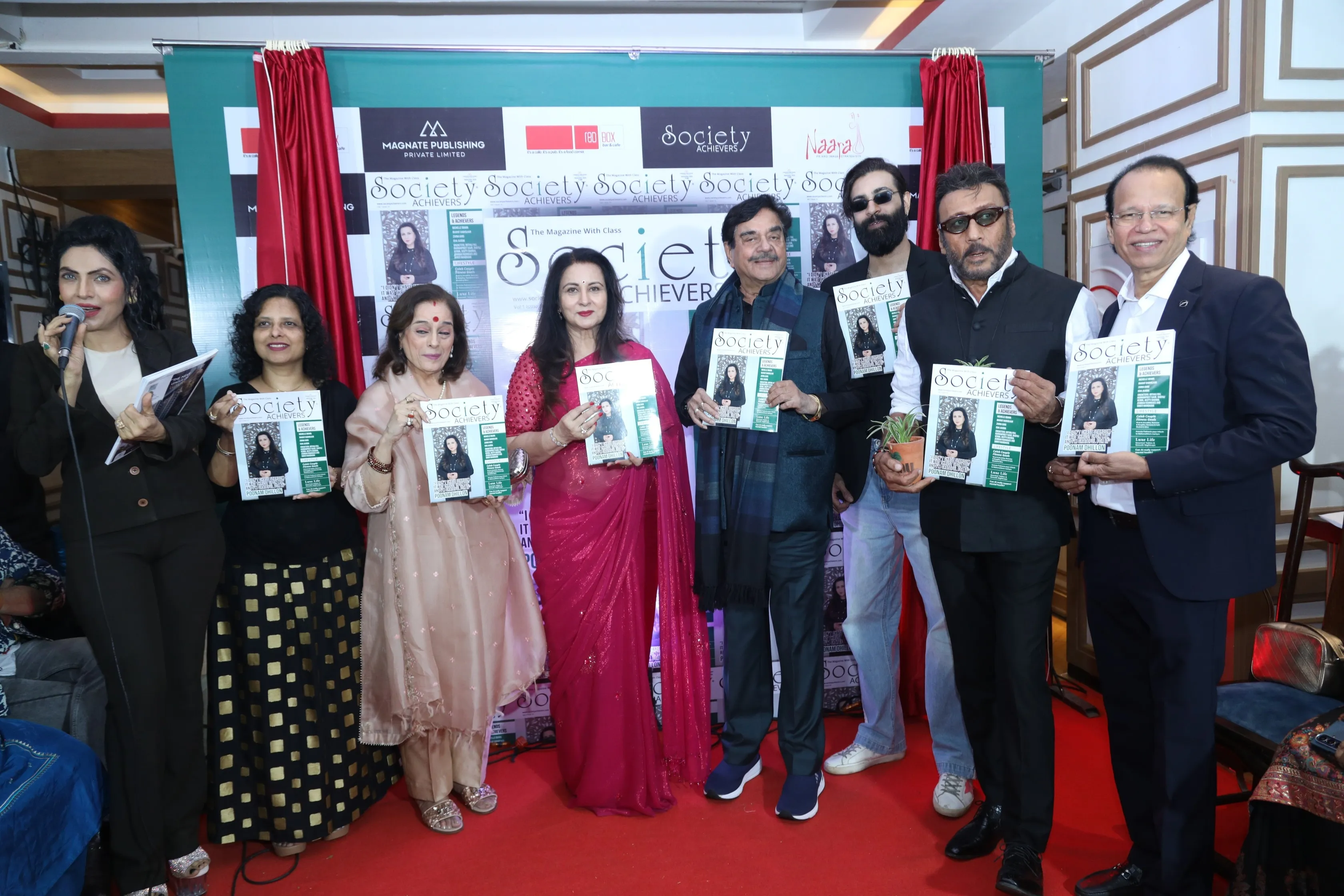 Simran Ahuja, Andrea CostaBir, Poonam Sinha, Poonam Dhillon, Shatrughan Sinha, Anmol Thackeria, Jackie Shroff and Ashok Dhamankar at the Society Achievers Magazine co