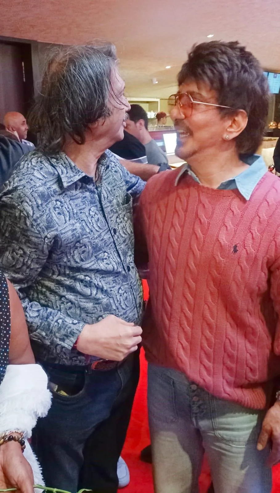 Producer Sajid Nadiadwala ( right) warnly greets sr journalist Chaitanya Padukone