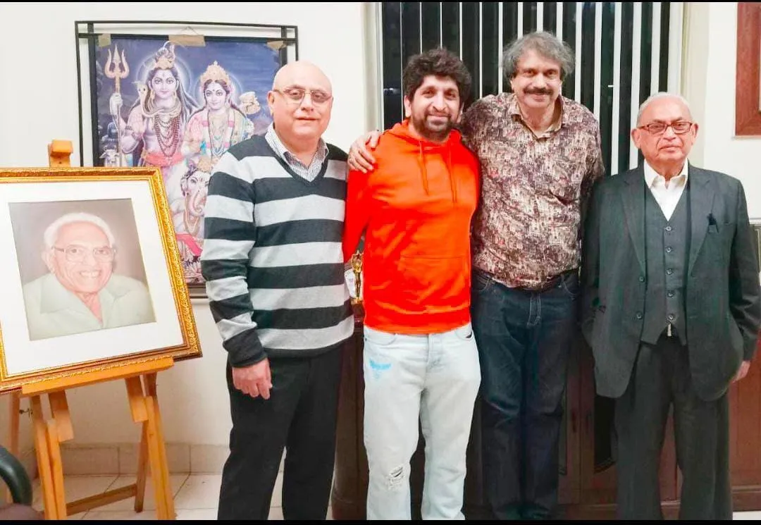 Shri PK Bajaj-Sir with Aman Bajaj, Shivank Arora and sr journalist Chaitanya Padukone