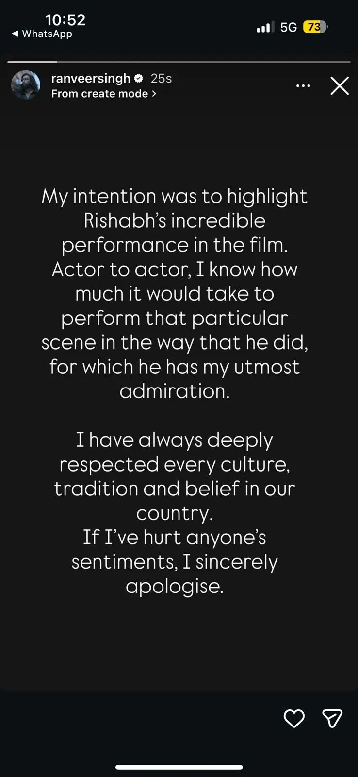 Ranveer Singh Apology