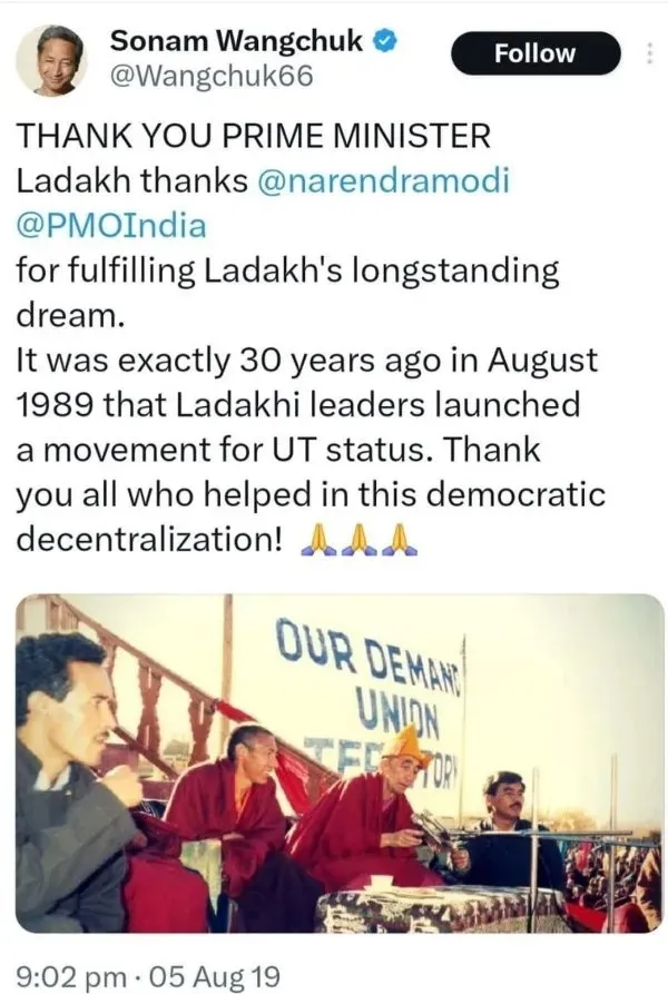 sonam wangchuk tweet 2019