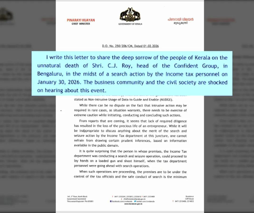 pinarayi vijayan letter