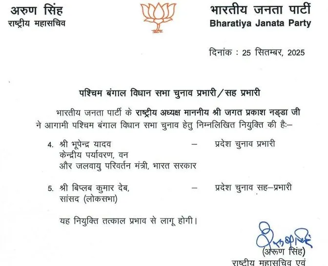 west bengal election incharge