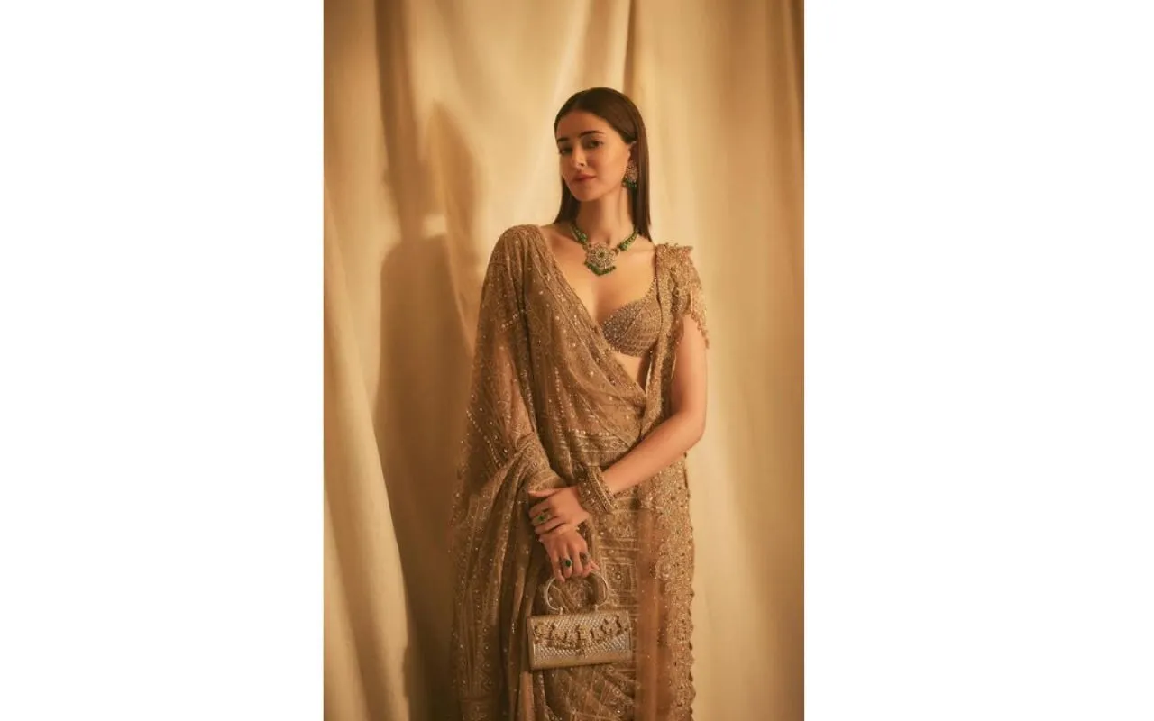 Ananya Pandey Inspired Golden Saree For Womens