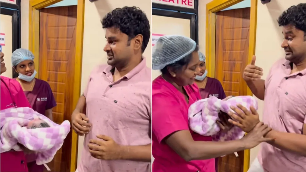 First Time Father Nervous To Hold His Baby