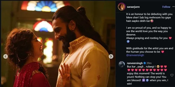 Ranveer reply to Sara Arjun