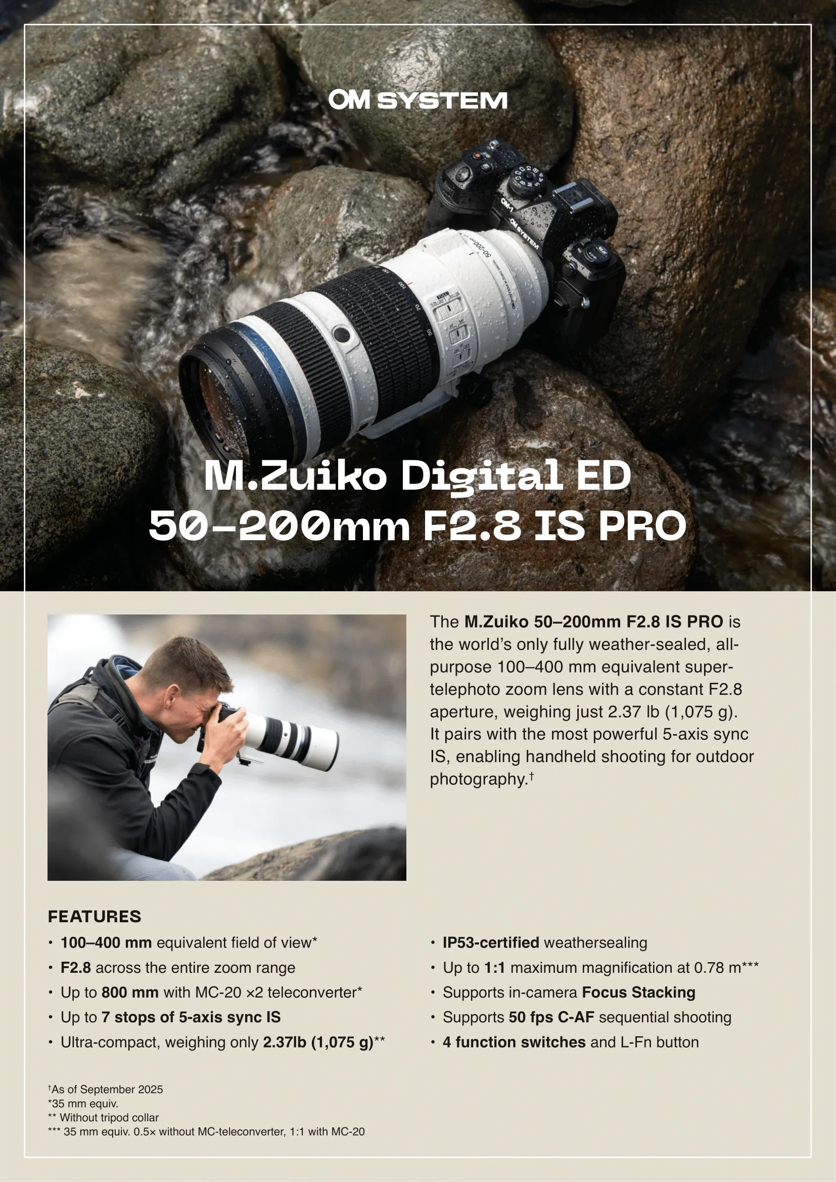 M.Zuiko Digital ED 50-200mm F2.8 IS PRO Spec Sheet-1