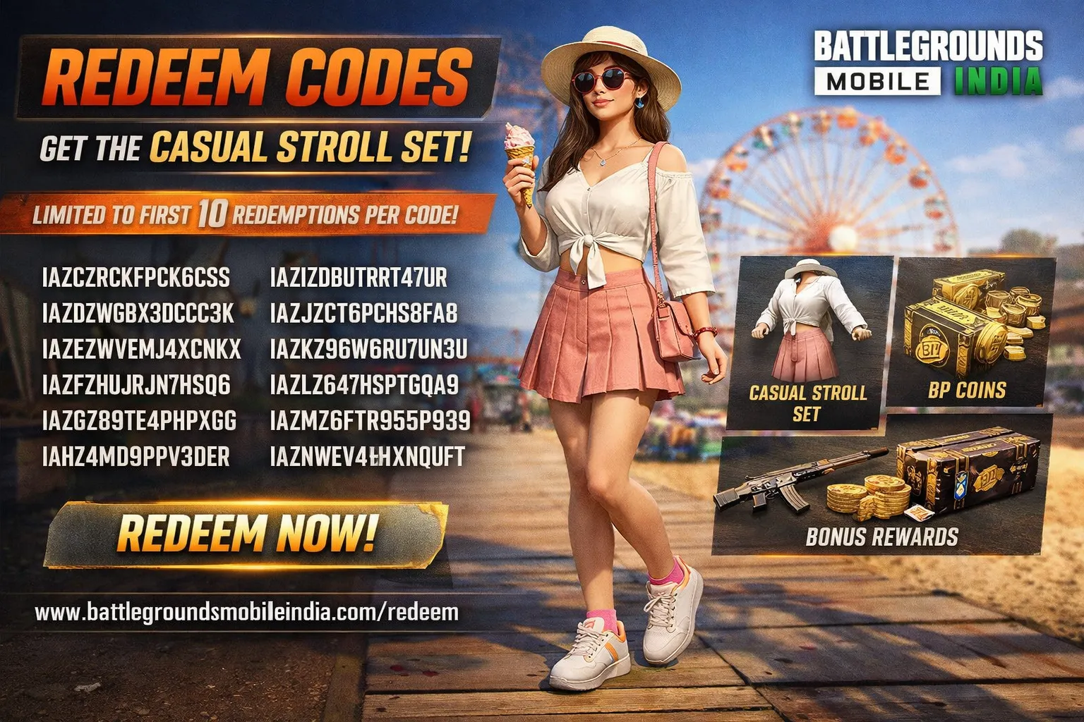 Official BGMI Casual Stroll Set redeem codes